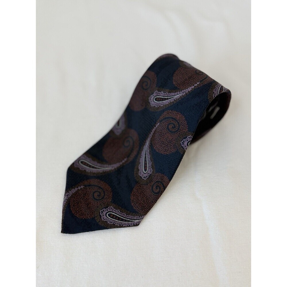 Giorgio Armani Cravatte Tie‎ 100% Silk Navy Red Paisley Print 3.5" 57" Italy